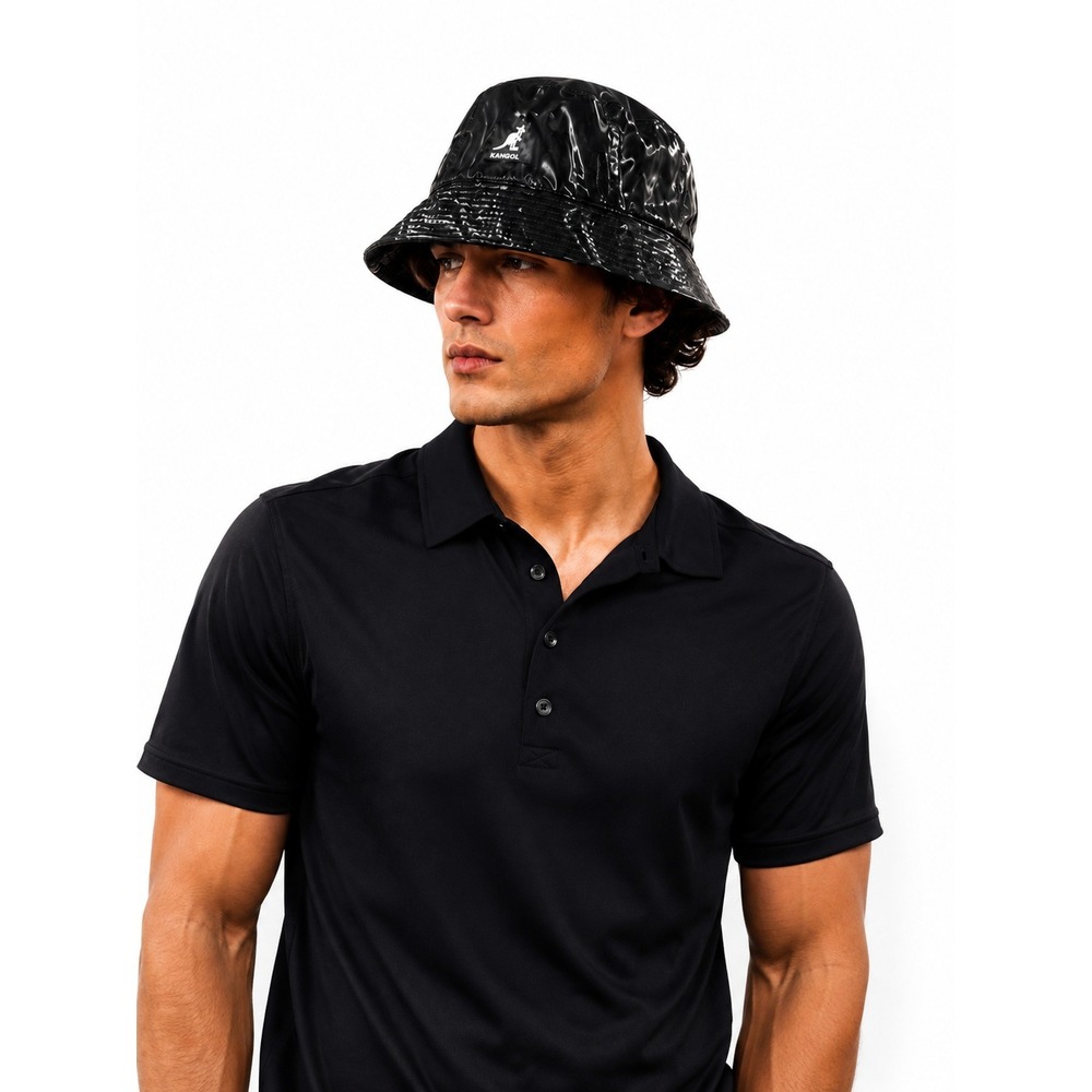 Kangol Optic Casual Bucket Hat Black Shiny Hip Hop Hat Large NWT